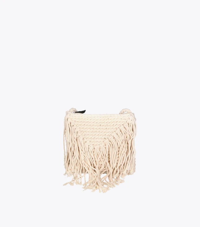 Boho Hand-Woven Cotton Shoulder Bag with Fringes for Women
