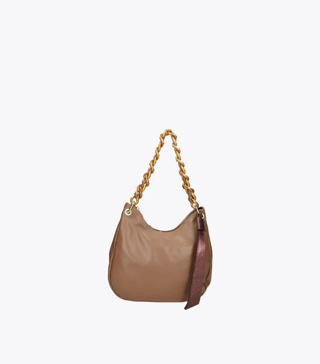 Stylish Italian Leather Shoulder Bag for Women with Chain and Handle
