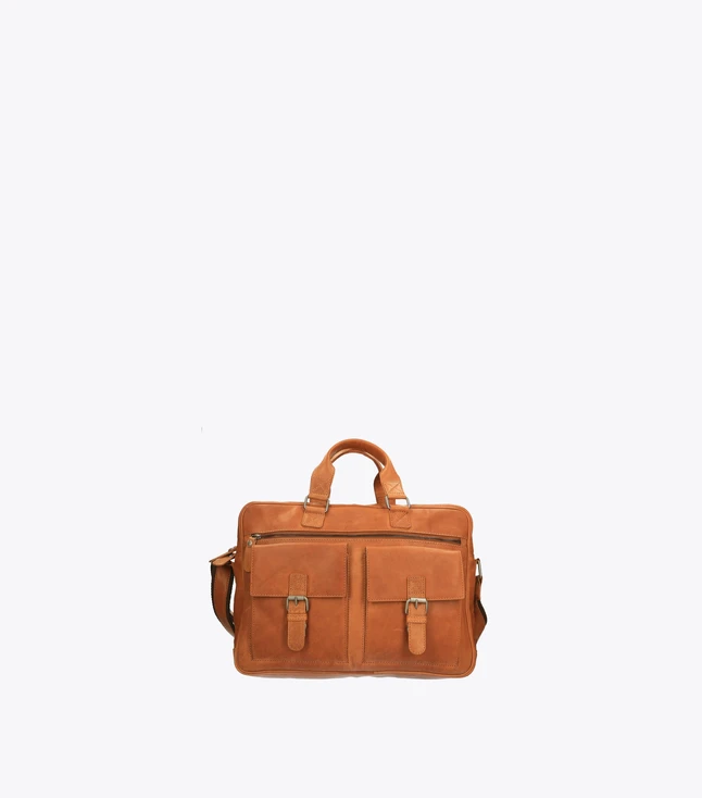 Leather Satchel Briefcase Front Pockets And Top Handle for Work