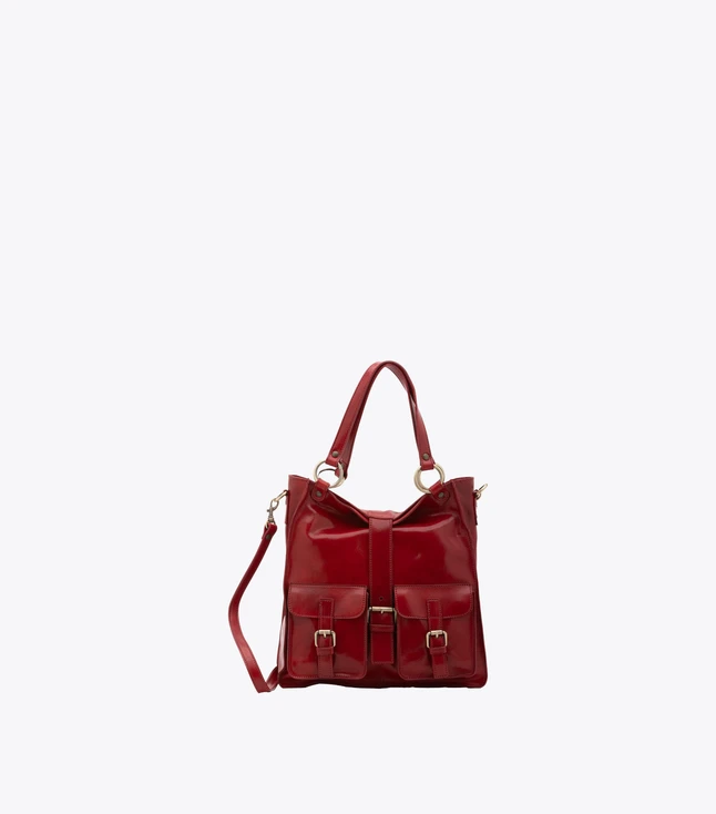 Minimalist Leather Shoulder Bag for Women with Inner Pockets and External Zipped Pocket
