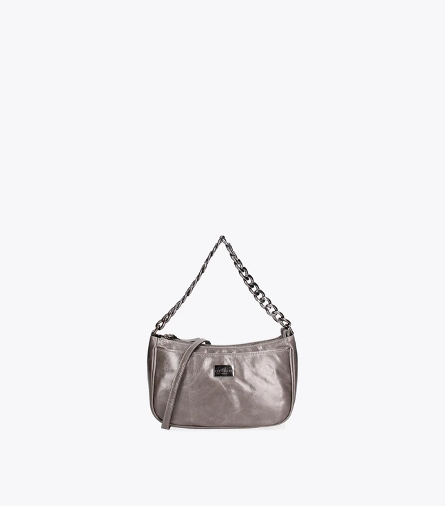 Vintage Leather Shoulder Bag with Chain and Fabric Strap for Women Daily
