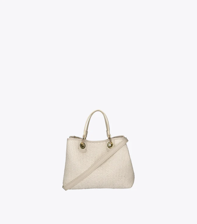 Elegant Handbag With Removable Beauty Case For Women, Straw And Leather Material, Casual Use
