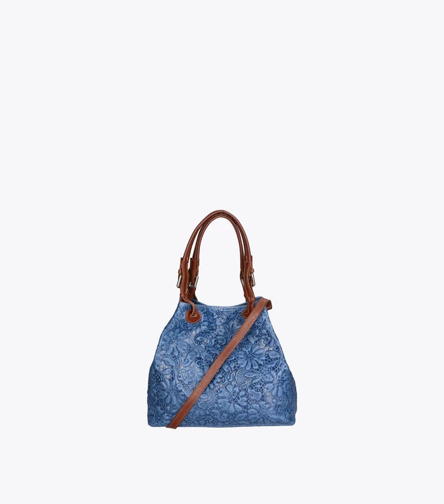 Elegant Leather Handbag with Embossed Floral Pattern for Women
