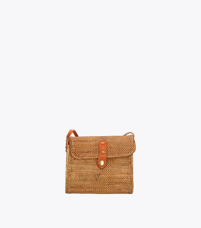 Boho Rattan Handbag with Leather Closure for Women Casual
