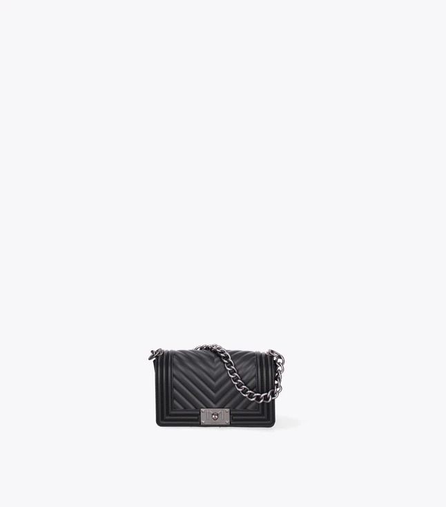 Elegant Quilted Leather Crossbody Bag for Women with Chain Handle and Removable Fabric Strap
