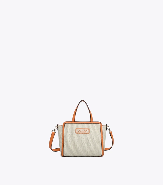 Casual Woven Straw Satchel Bag with Leather Trim for Everyday Use