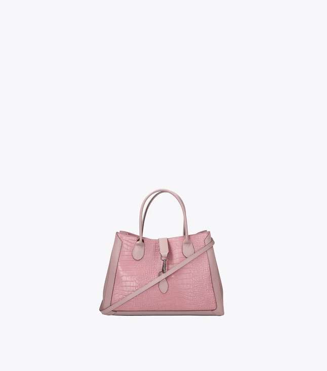 Stylish Italian Leather Handbag for Women with Croco Pattern, Travel and Daily Use
