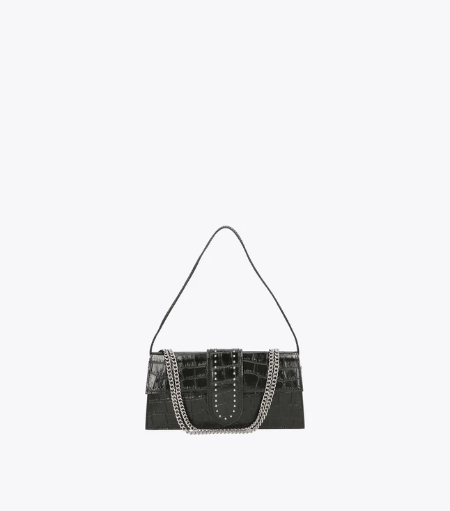 Vintage Leather Crossbody Bag with Chain Handle and Croco Pattern for Women
