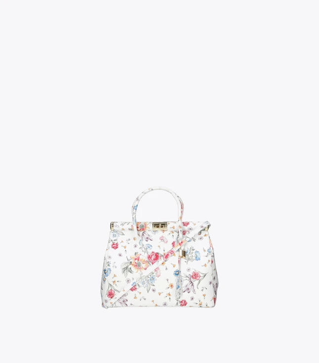 Vintage Leather Handbag for Women with Floral Print for Daily Use
