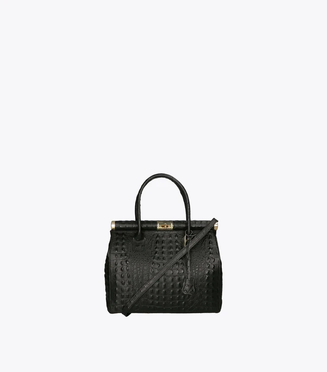 Elegant Italian Handmade Crocodile Print Leather Handbag for Women
