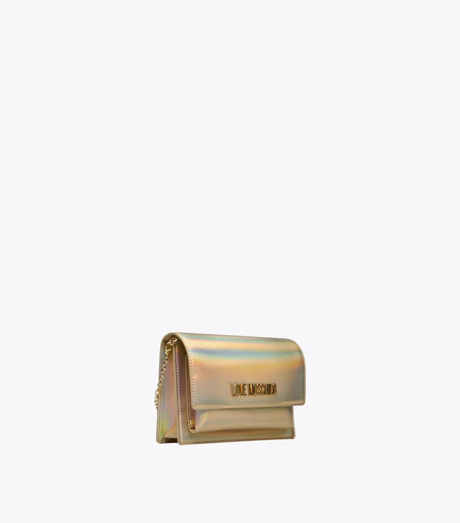 Stylish Italian Leather Wallet with Chain, Flap Closure, Magnetic Button, Front Logo, for Women
