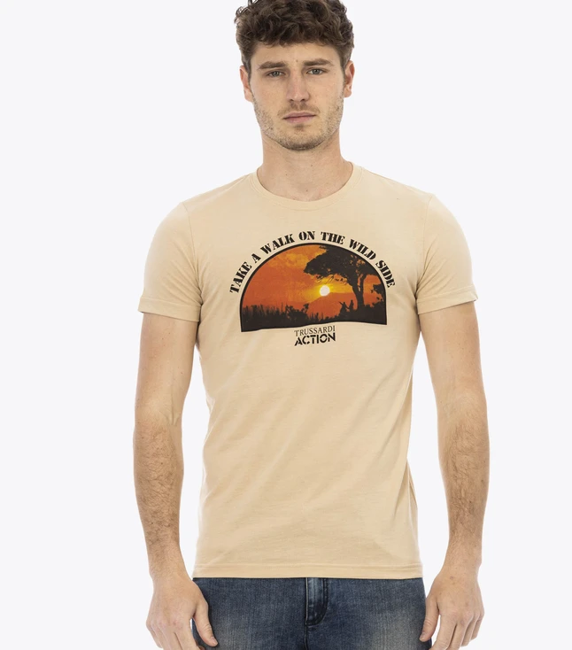 Graphic Cotton Tee with Sunset Forest Silhouette for Everyday Wear