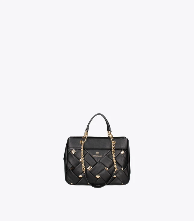 Woven Leather Tote Bag with Chain Strap for Everyday Use