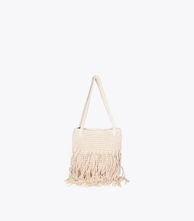 Boho Handwoven Cotton Shoulder Bag with Fringe for Women Daily
