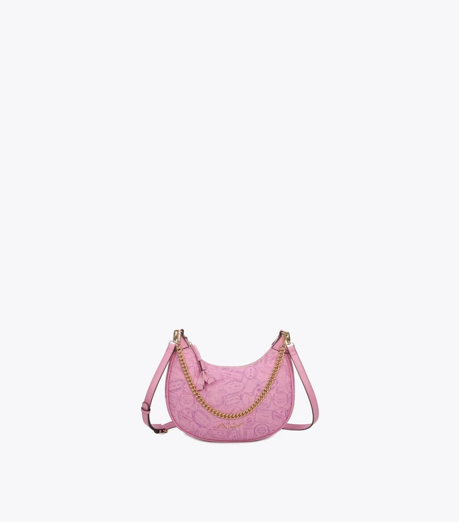 Leather Crescent Shoulder Bag with Chain Strap for Evening Out
