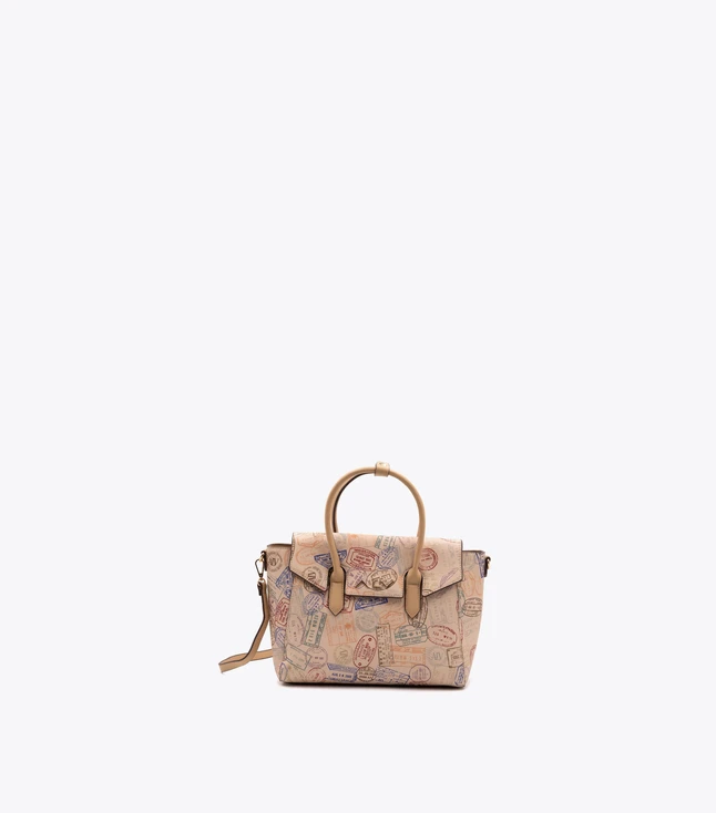 Stamp Pattern Canvas Satchel Bag Top Handle Crossbody Strap for Everyday Use