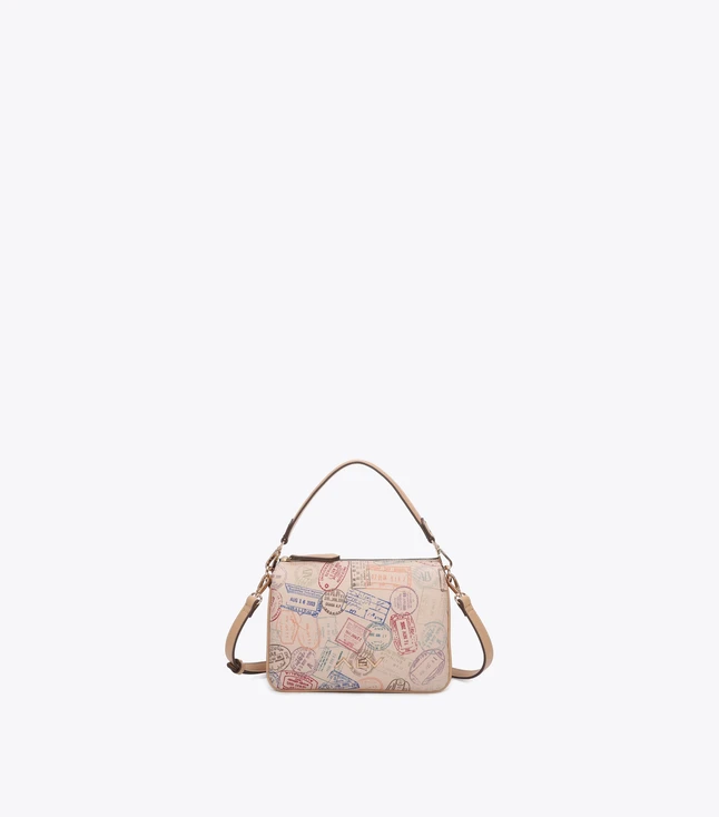 Casual Canvas Crossbody Bag with Travel Stamp Print for Everyday Use