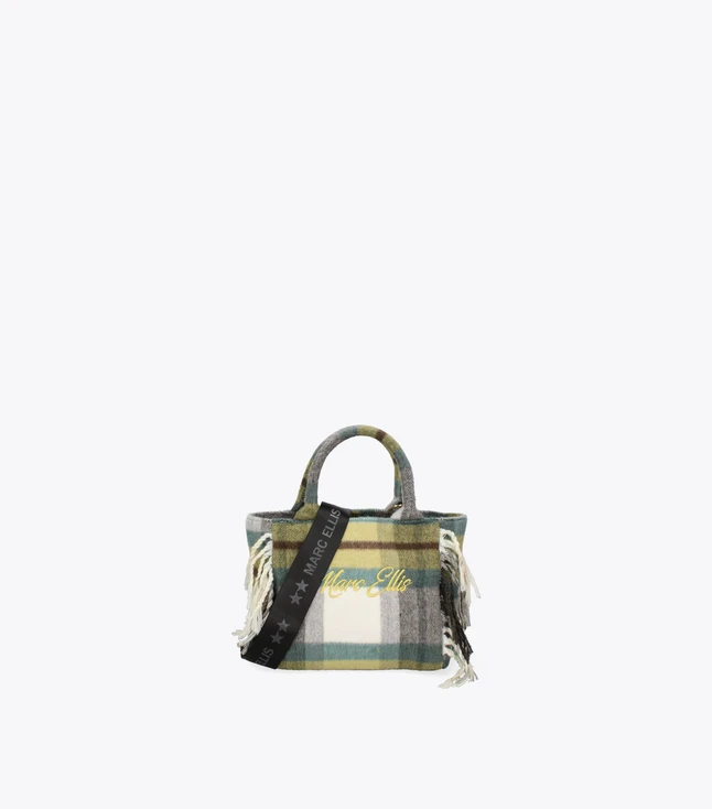 Tweed Plaid Tote Bag with Fringe Handles for Everyday Use