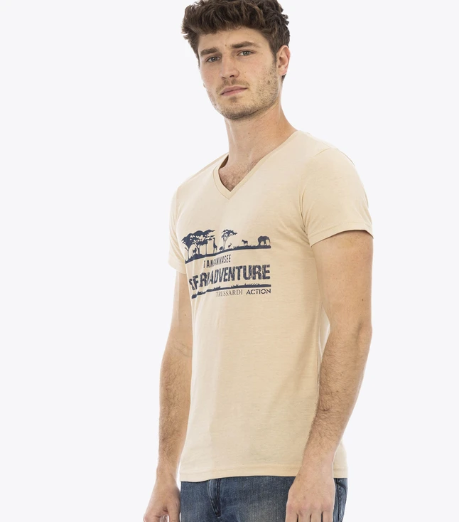Graphic V Neck Cotton Tee for Casual Everyday Wear