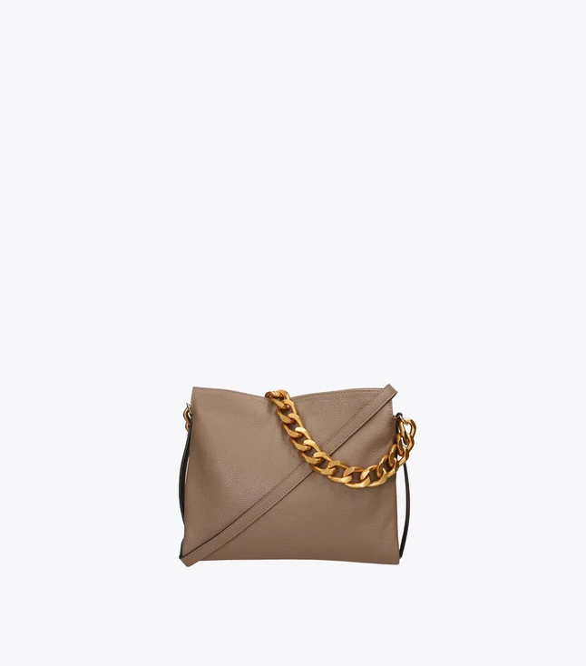 Vintage Leather Shoulder Bag for Women with Wide Chain Handle and Removable Strap
