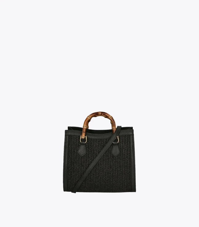 Vintage Woven Leather Handbag with Bamboo Handle for Women Suitable for Daily Use
