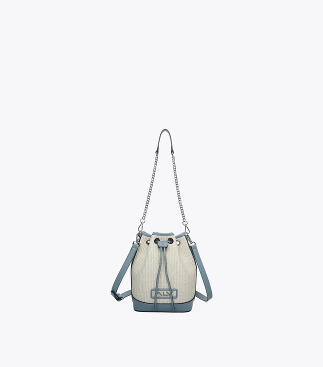 Woven Straw Bucket Bag with Chain Shoulder Strap Everyday Use