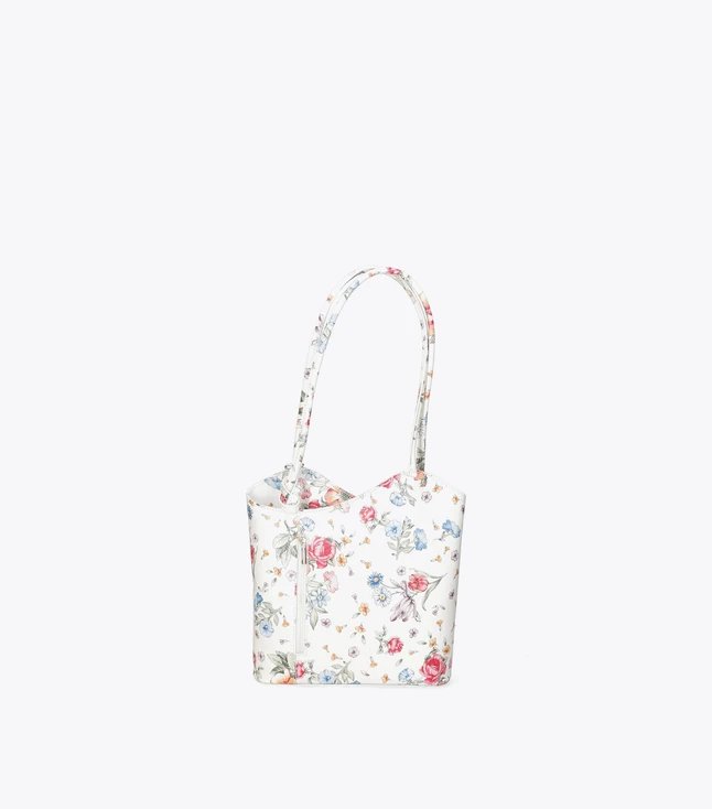 Vintage Floral Leather Shoulder Bag Convertible into Backpack for Women
