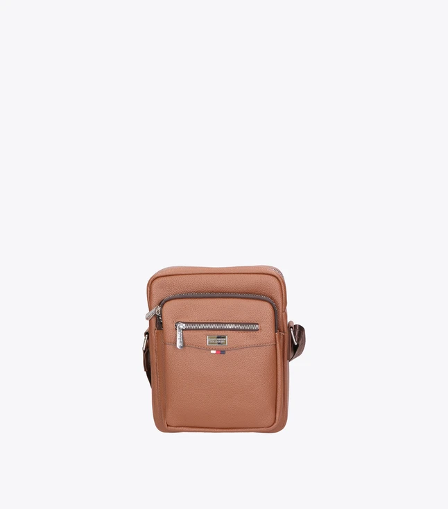 Vintage Fabric and Vegan Leather Crossbody Bag for Men
