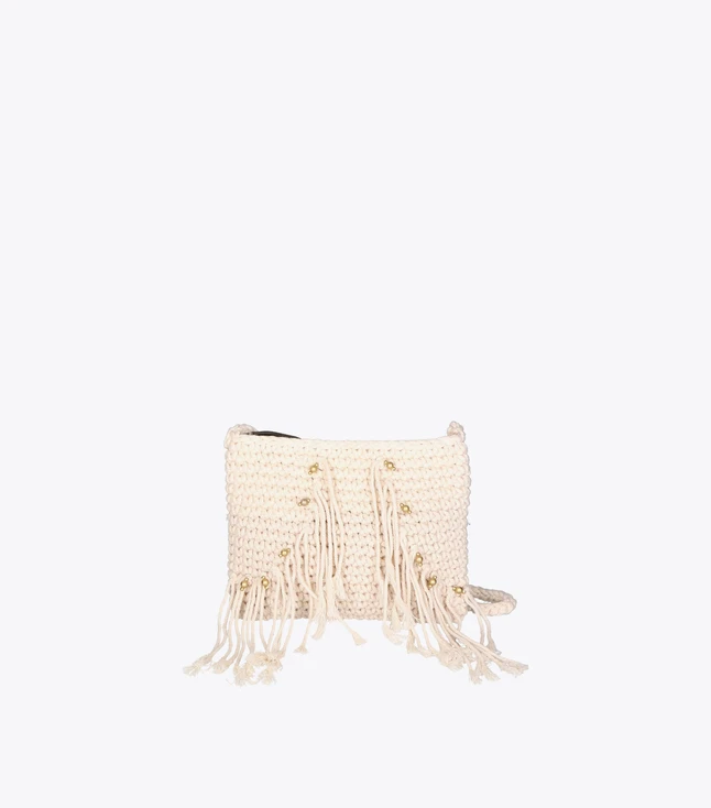 Boho Hand-Woven Cotton Shoulder Bag with Fringes for Women
