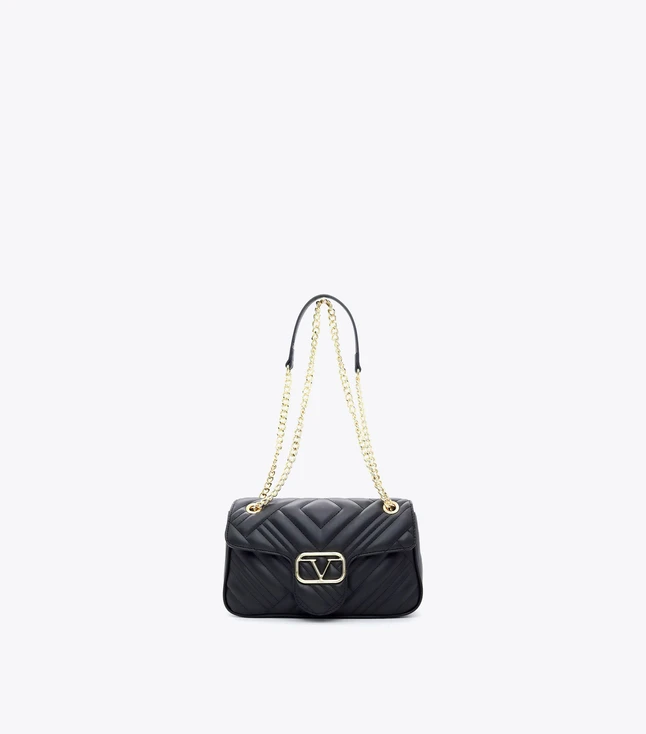 Elegant Leather Crossbody Bag for Women with Chain and Eco-Leather Straps
