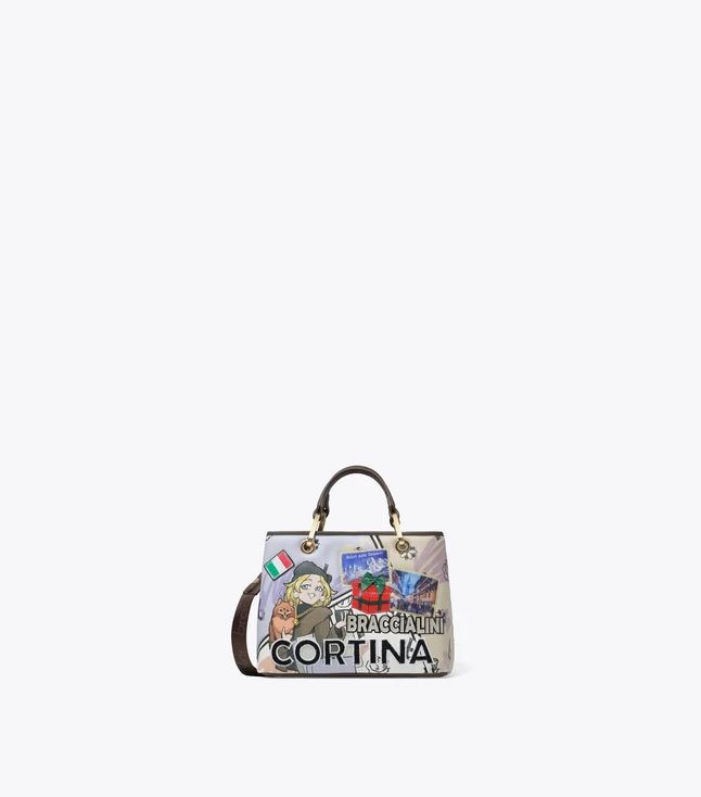 Playful Printed Top Handle Bag with Coated Canvas for Everyday Use