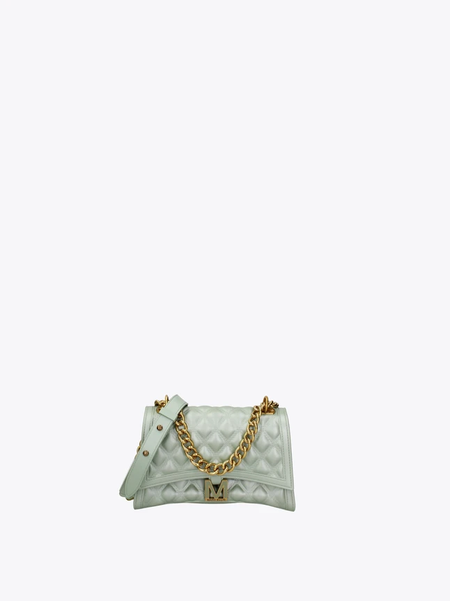 Matelasse Leather Quilted Crossbody Bag with Chain Strap for Evening