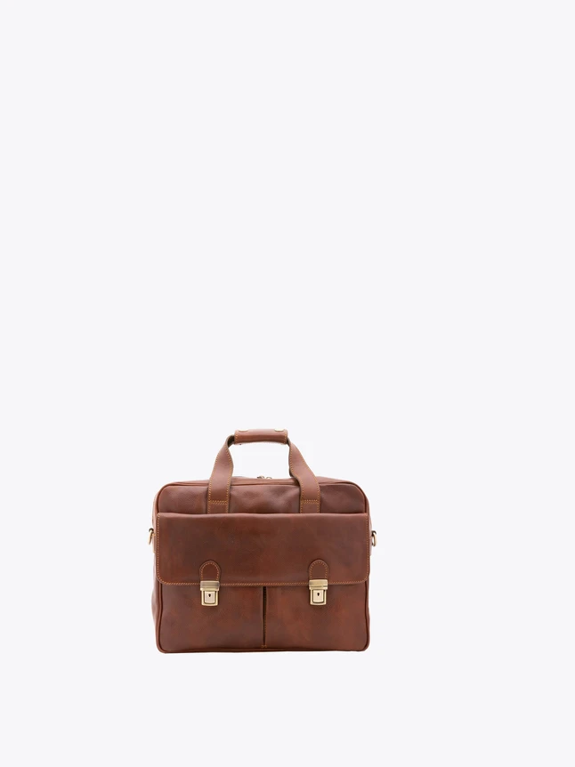 Classic Leather Briefcase Front Buckle Pockets for Office And Business Travel
