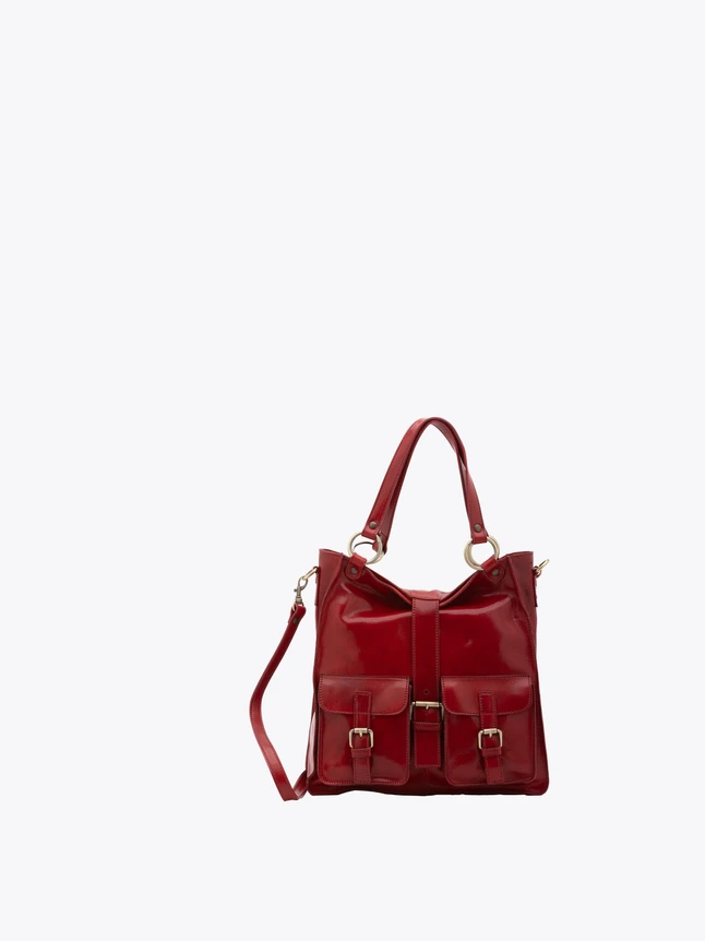 Classic Leather Tote Bag Featuring Front Buckle Pockets for Everyday Use