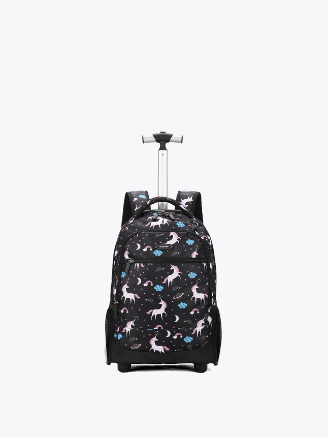 Playful Unicorn Pattern Polyester Wheeled Backpack for School