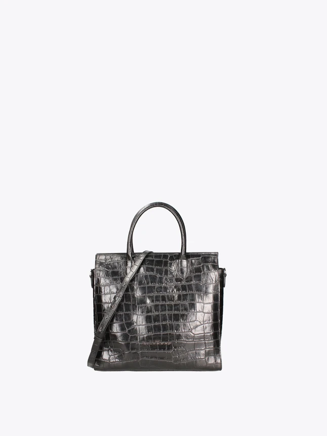 Crocodile Embossed Leather Tote Bag with Top Handles Removable Shoulder Strap
