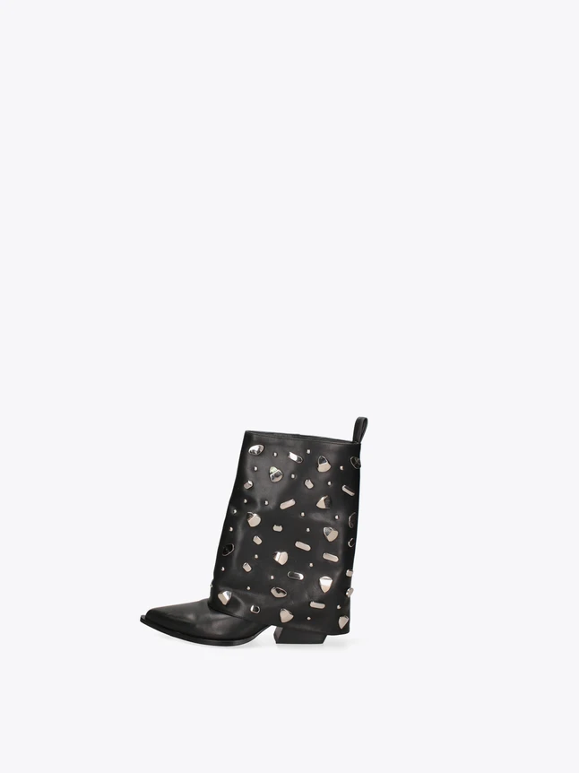 Luxury Leather Studded Ankle Boot Western Inspired Edgy Pointed Toe