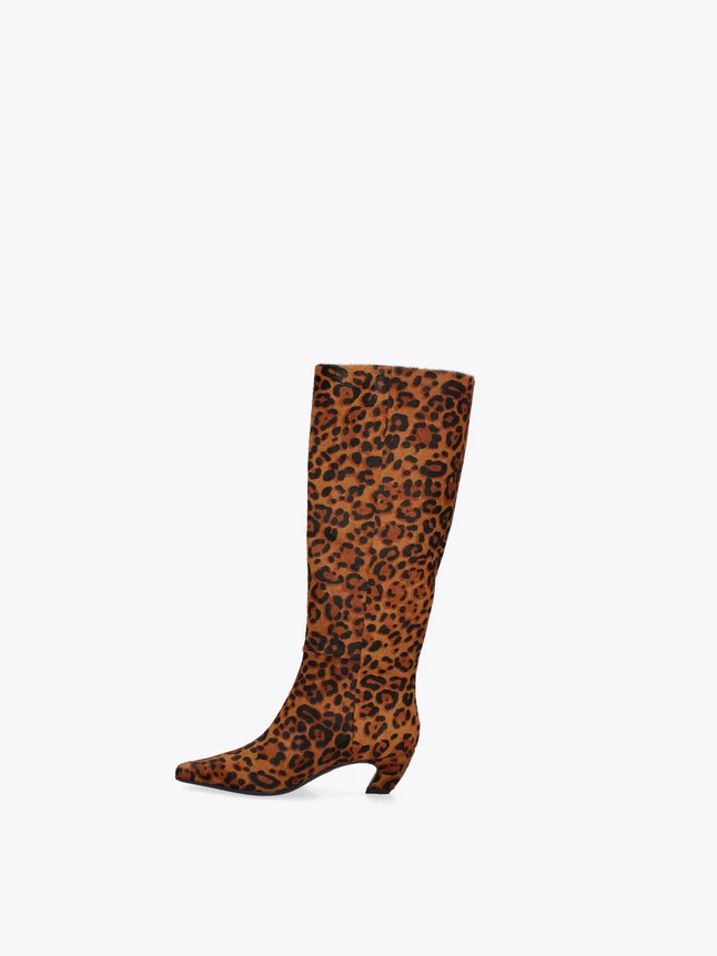 Leopard Print Suede Pointed Toe Kitten Heel High Boots Chic Accessory