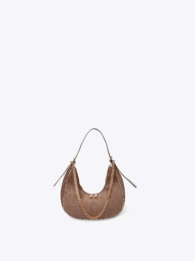 Luxe Half Moon Shoulder Bag With Statement Chain And Soft Textured Design