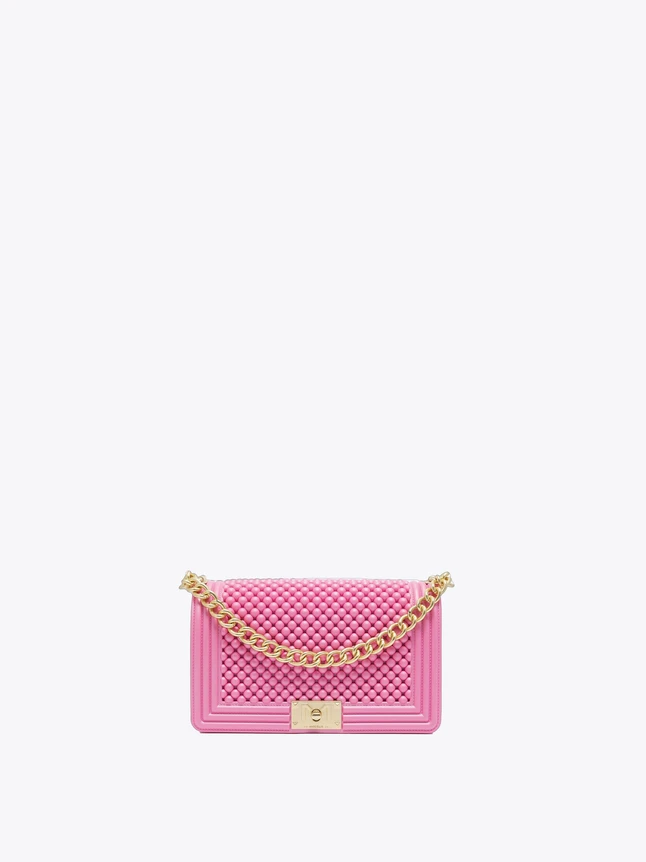 Quilted Leather Flap Bag with Chain Strap for Evening