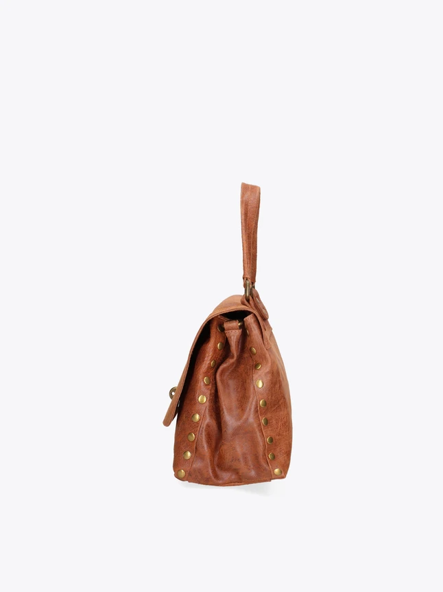 Soft Suede Flap Shoulder Handbag With Metallic Stud Accents And Top Handle