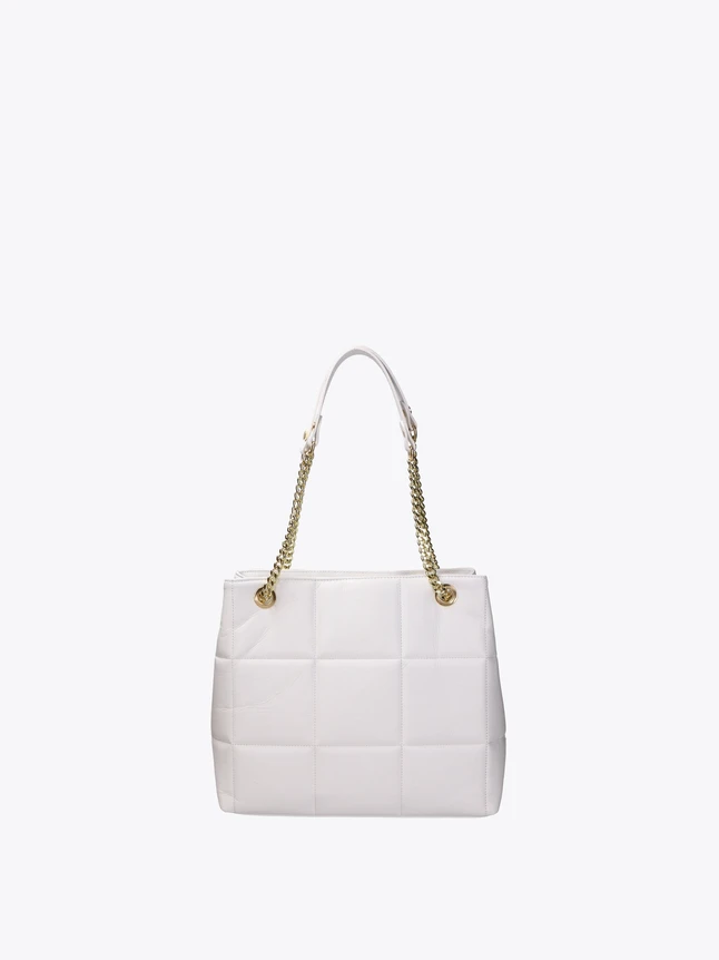 Quilted Leather Tote Bag with Chain Strap Everyday Use