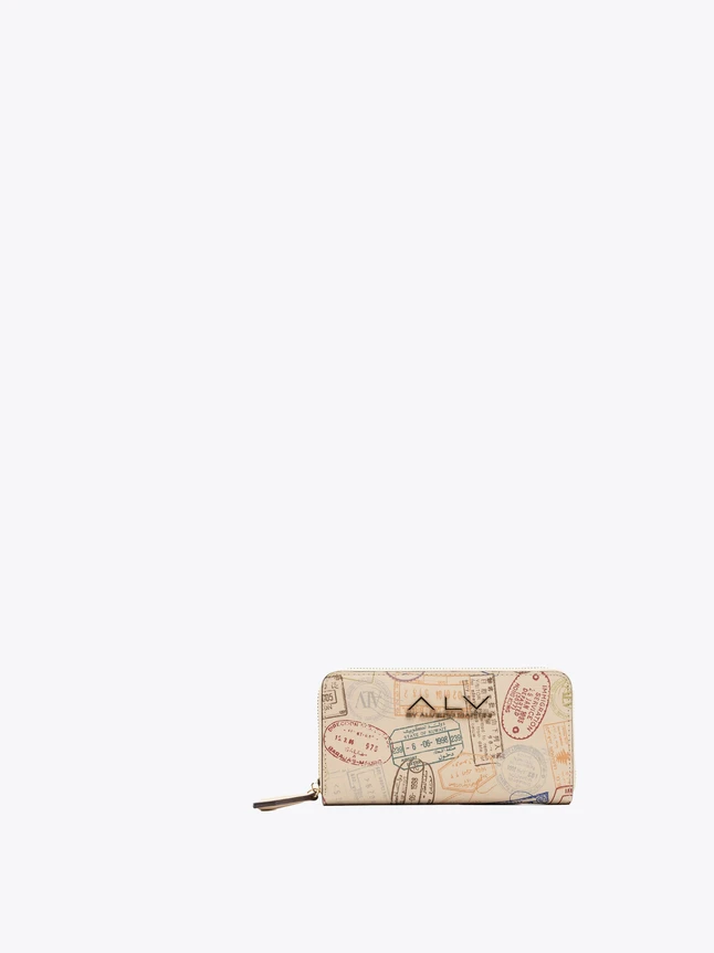 Canvas Zip Wallet Travel Stamp Pattern for Daily Use