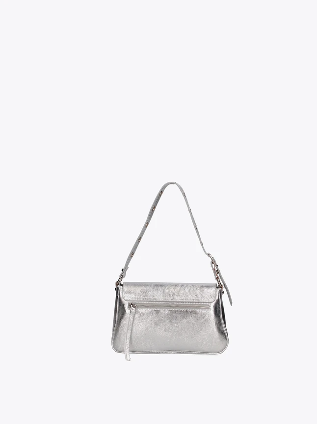Crinkled Metallic Leather Flap Shoulder Bag With Studded Strap Day To Night Chic