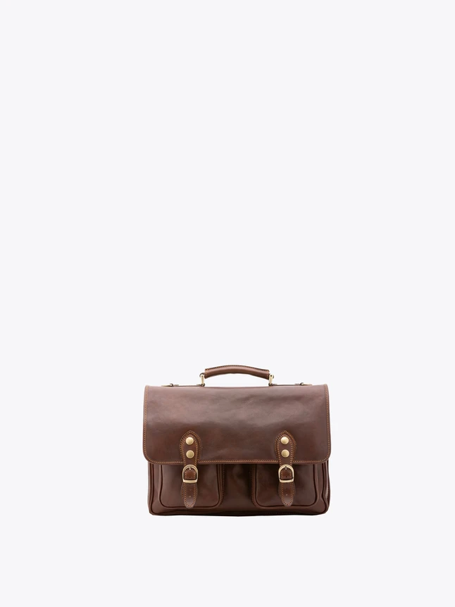 Leather Satchel Bag for Office Use Featuring Flap Buckle Straps