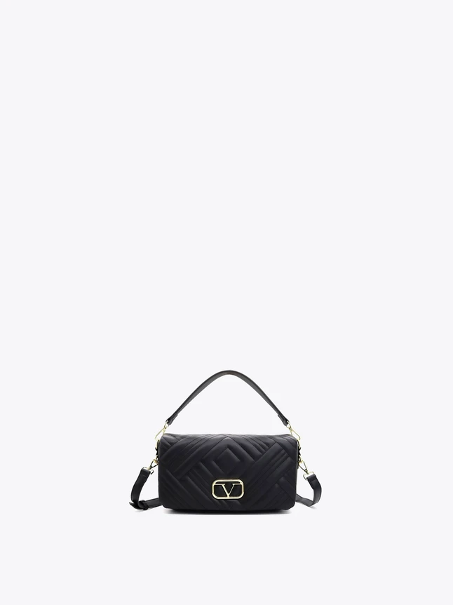 Quilted Leather Shoulder Bag with Top Handle for Evening Out