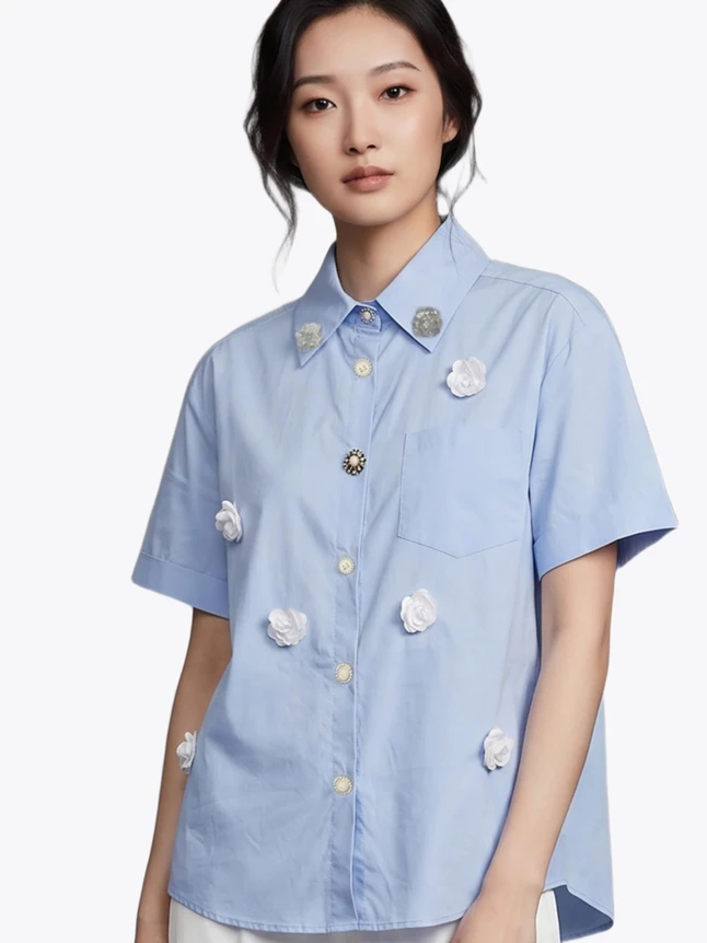 Classic Blouse In Cotton For Everyday Wear - Minimalist Design
