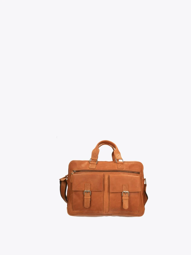 Leather Satchel Briefcase Front Pockets And Top Handle for Work