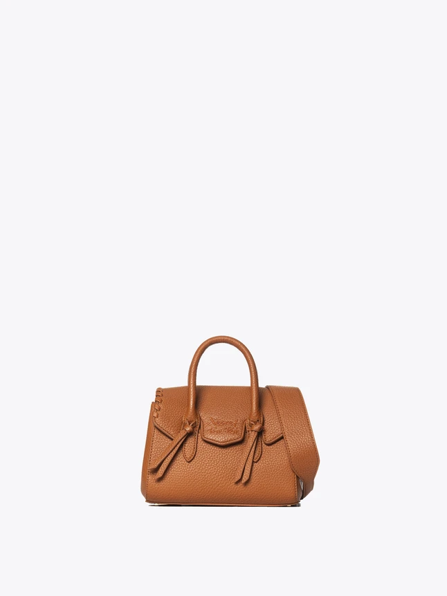 Grained Leather Top Handle Handbag With Knot Details Everyday Essential