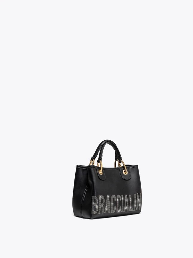 Luxury Leather Top Handle Tote with Glimmering Signature Logo for Elegant Daily Wear